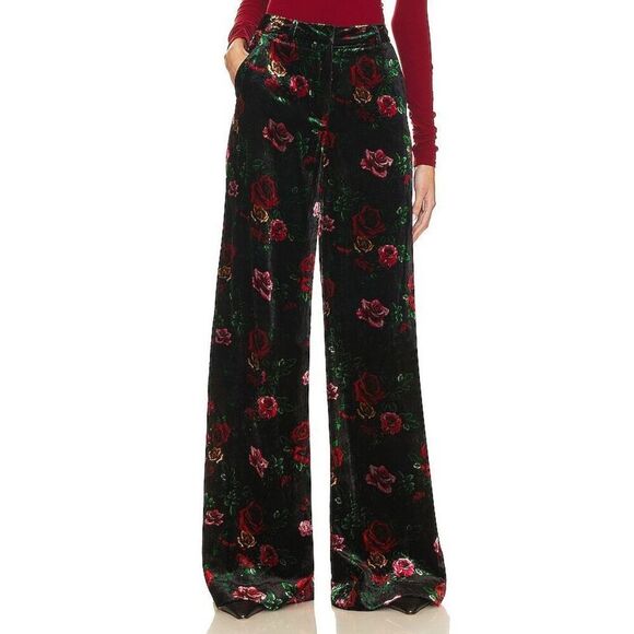 L'Agence Womens Multicolor Floral Velvet High Rise Pilar Wide Leg Pants Sz 4 NWT - Picture 1 of 10